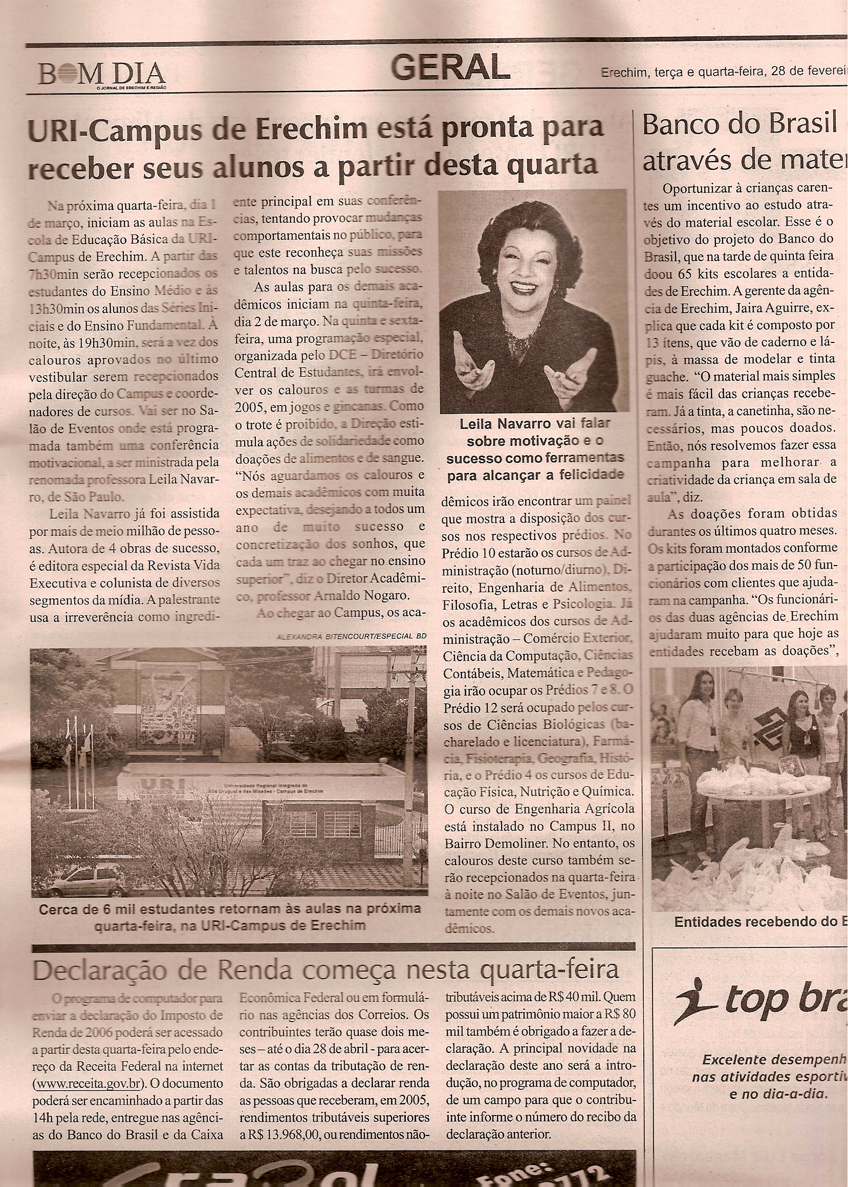 Jornal Bom Dia - Jan/Fev/Mar 2006 - Leila Navarro - Palestrante Motivacional
