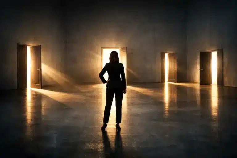 Blog 4 líder observando portas de luz simbolizando ideias surgindo na comunicação na liderança