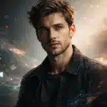 pessoa em reflexão cercada por elementos digitais simbolizando consciência digital