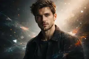 pessoa em reflexão cercada por elementos digitais simbolizando consciência digital