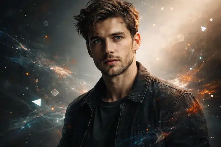 pessoa em reflexão cercada por elementos digitais simbolizando consciência digital