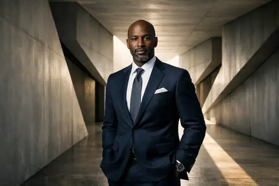 homem negro observando vários caminhos convergindo em uma única direção simbolizando liderança e interpretação de contexto