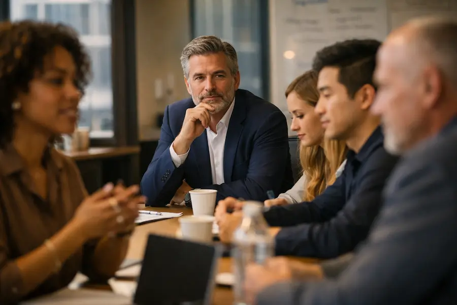 Líder no piloto automático: quando o conforto virou anestesia 2 líder observando equipe com atenção simbolizando saída do piloto automático