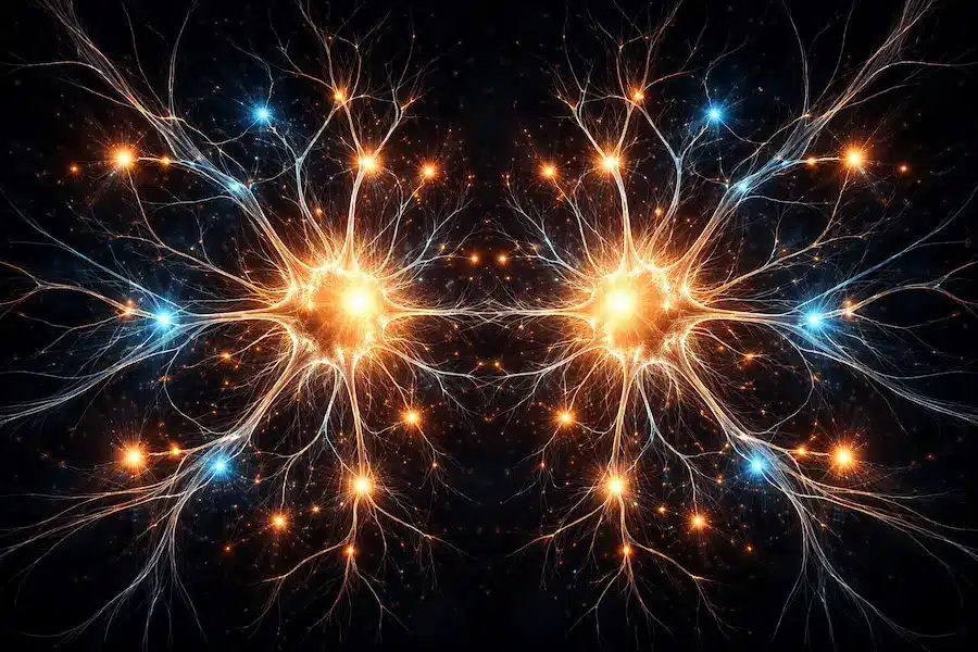 neurônios espelho em padrão simétrico artístico representando conexão humana