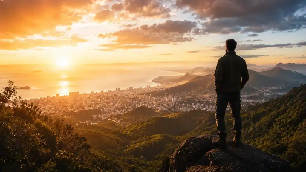 Mudança civilizacional: por que líderes precisam ampliar o olhar além da IA 2 Pessoa contemplando um horizonte amplo representando visão estratégica.