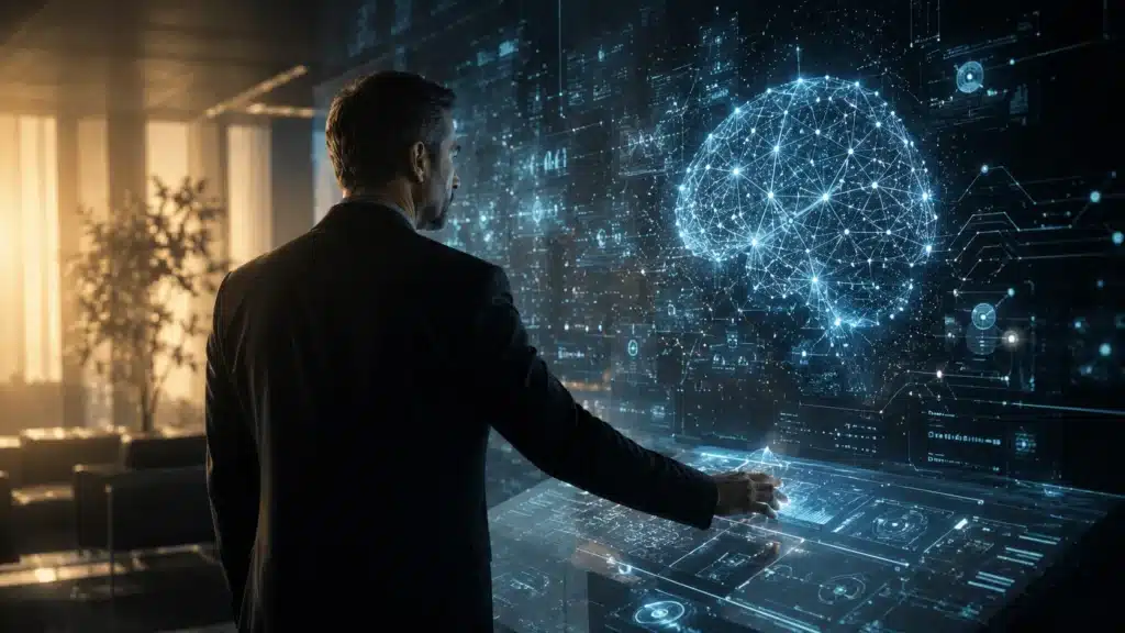 Responsabilidade na inteligência artificial: nem apocalipse, nem Jardim do Éden 1 a cinematic high tech futuristic office lab scene