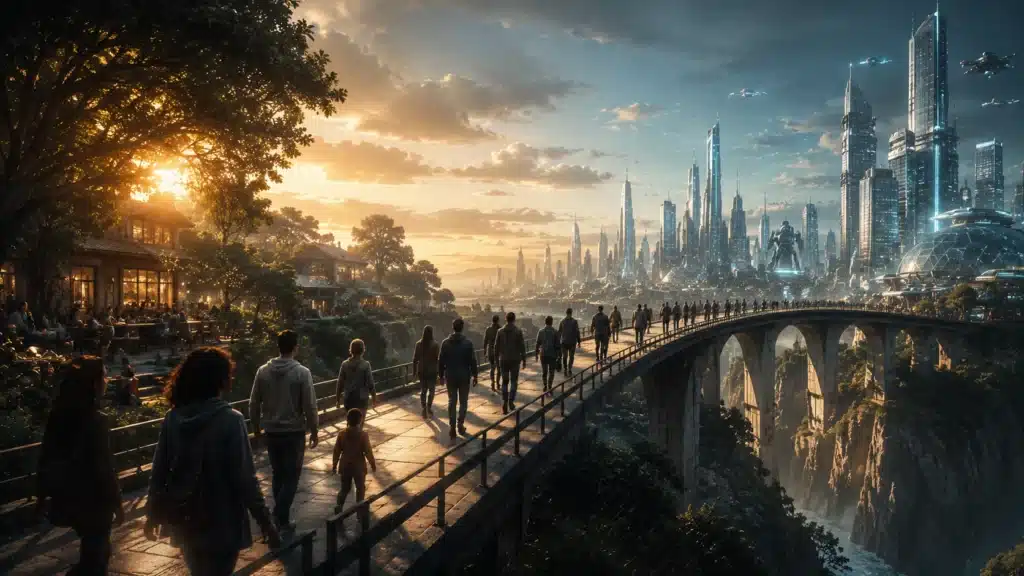 Responsabilidade na inteligência artificial: nem apocalipse, nem Jardim do Éden 2 a wide cinematic high detail futuristic cityscape