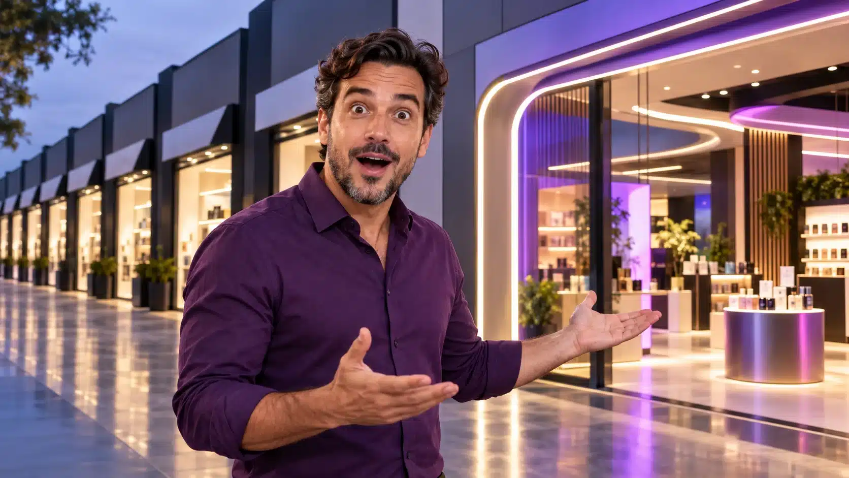 Empreendedor diante de diferentes caminhos iluminados, representando oportunidades de inovação dentro de uma rede de franquias.